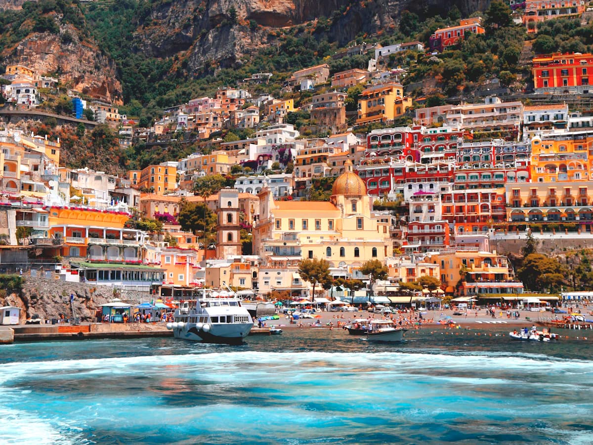 Colorful cliffside houses above the sea in Positano, Italy
